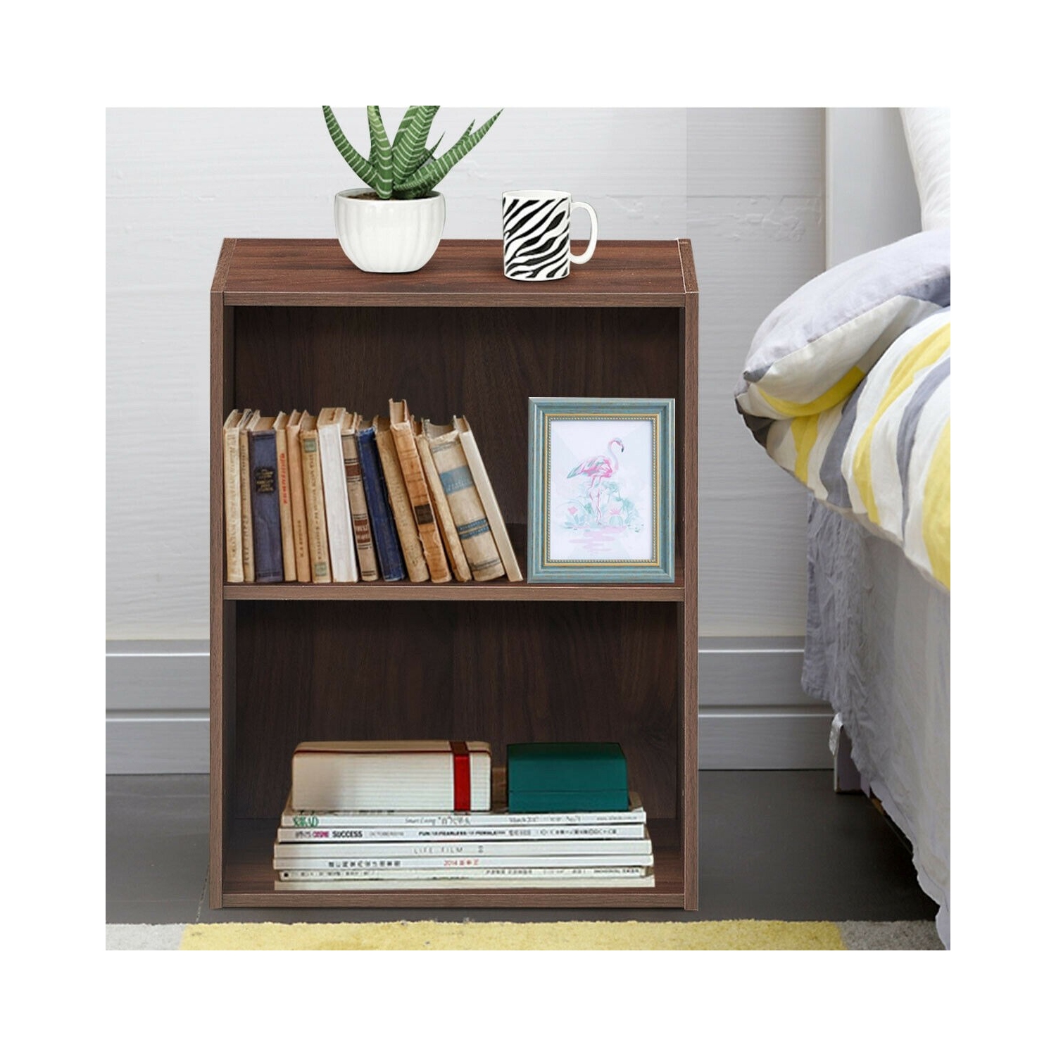2-Layer Multifunctional Furniture Display Cabinet with Large Capacity Storage Space-Walnut