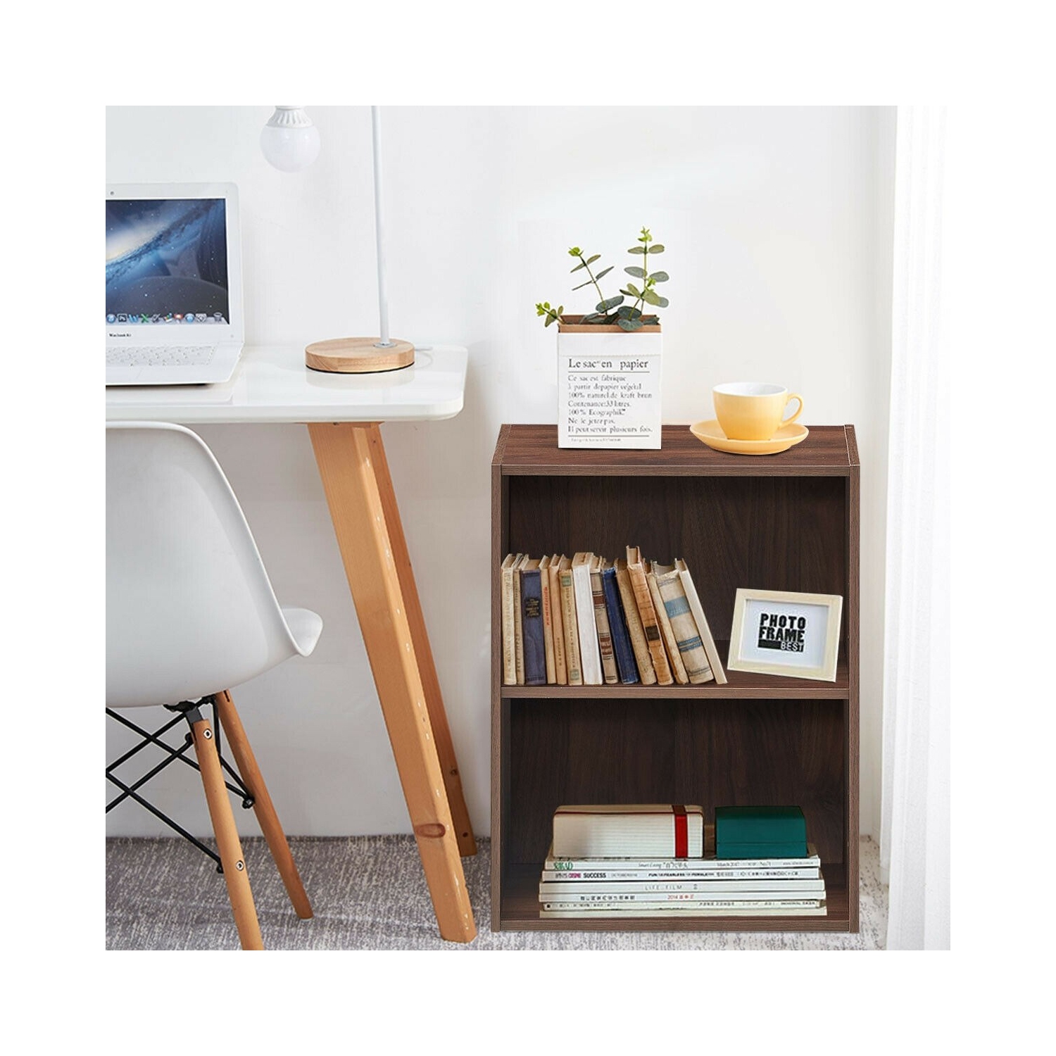 2-Layer Multifunctional Furniture Display Cabinet with Large Capacity Storage Space-Walnut