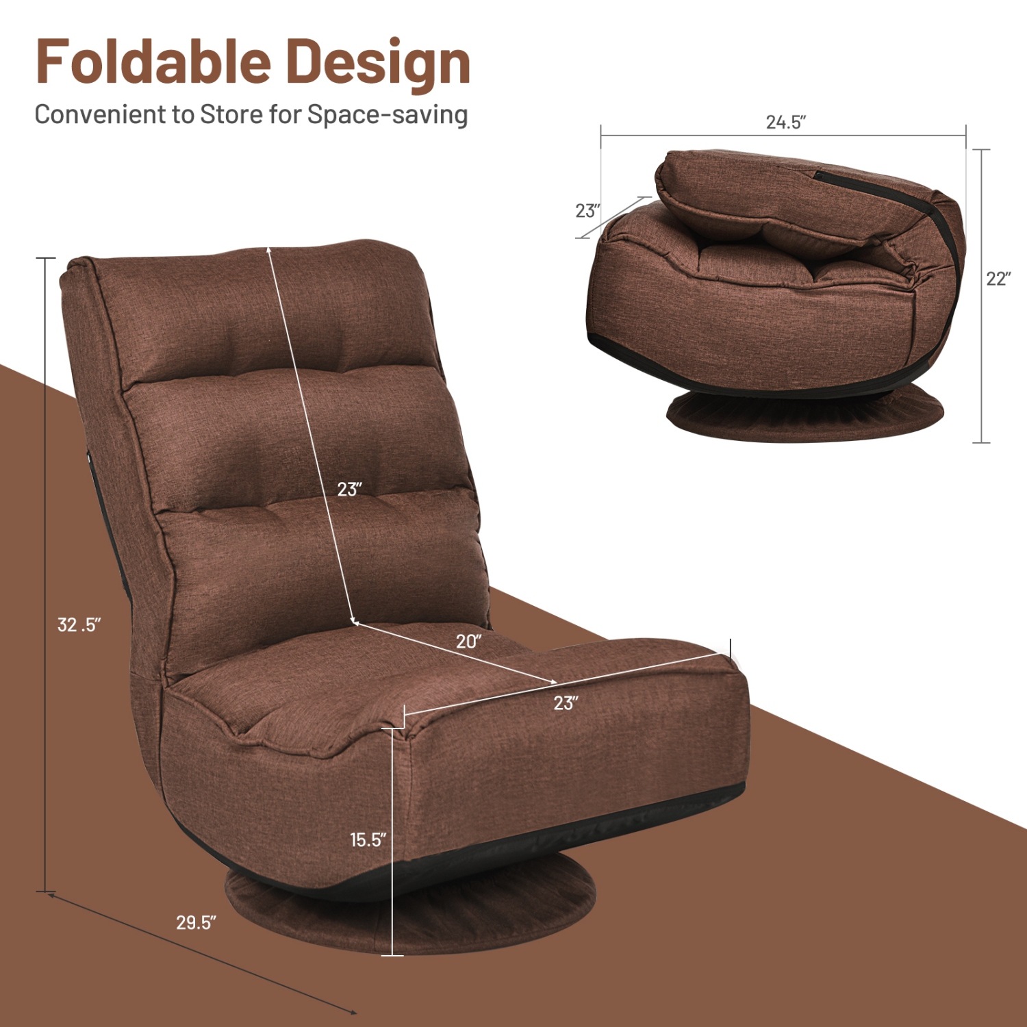 5-Position Folding Floor Gaming Chair-Coffee