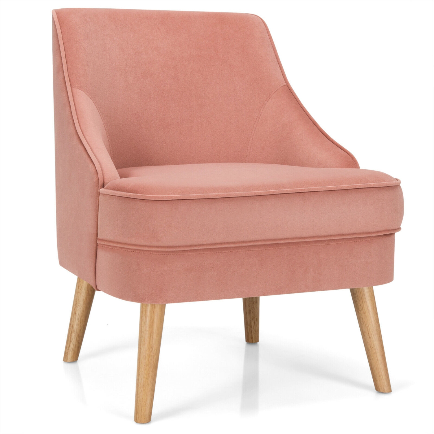 Velvet Accent Chair with Rubber Wood Legs for Bedroom