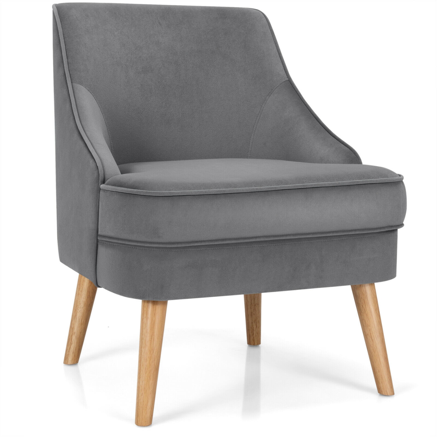 Velvet Accent Chair with Rubber Wood Legs for Bedroom