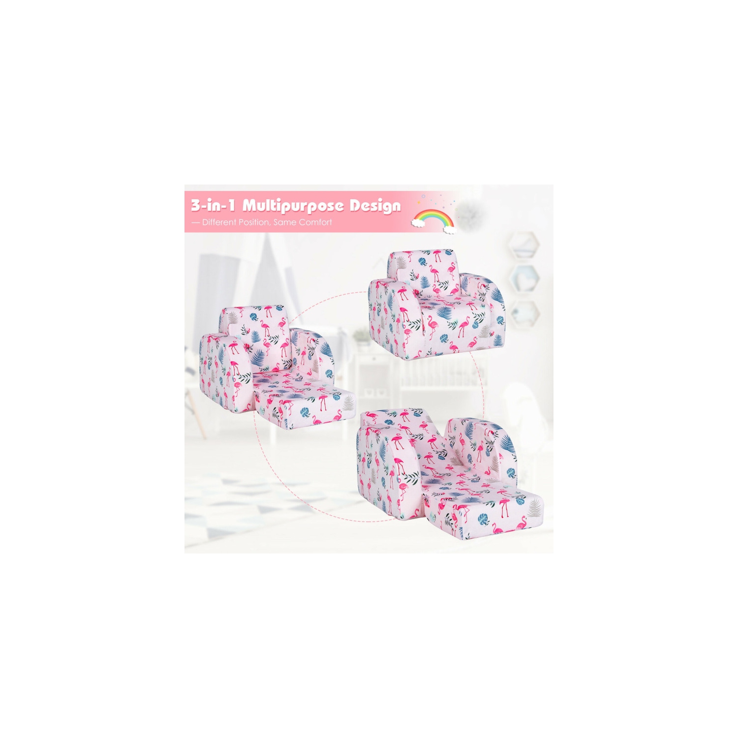 3-in-1 Convertible Kids Sofa Bed – Flip-Out Lounger Chair for Toddlers