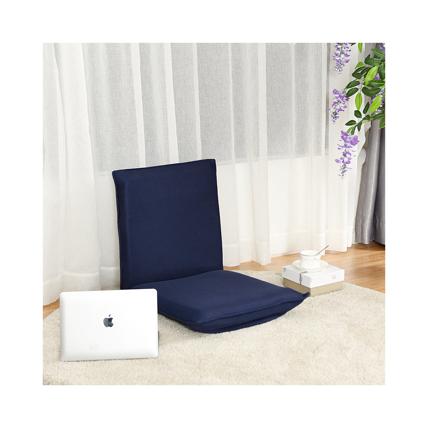 Adjustable 6 position Folding Lazy Man Sofa Chair Floor Chair-Navy