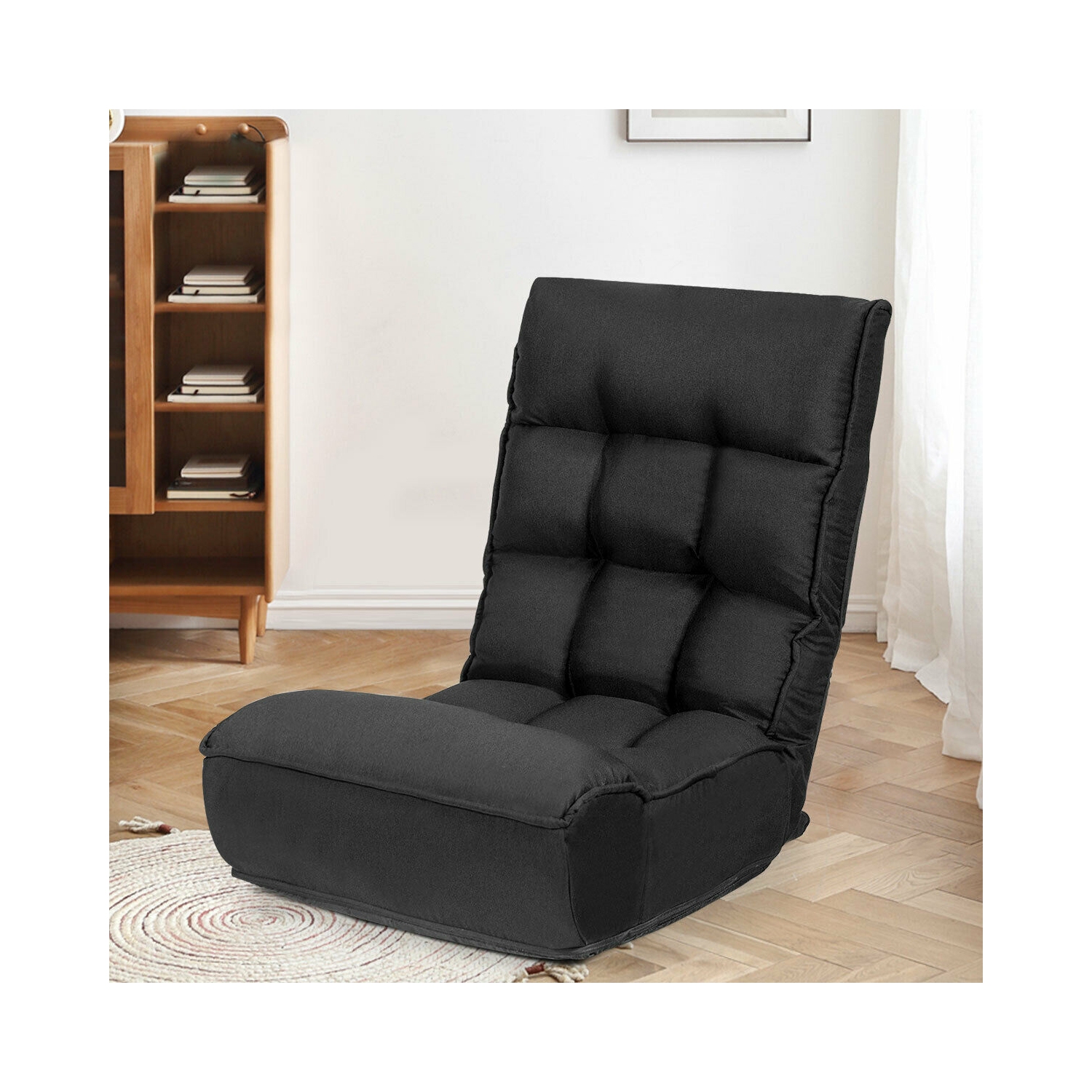 4-Position Adjustable Floor Chair Folding Lazy Sofa-Black