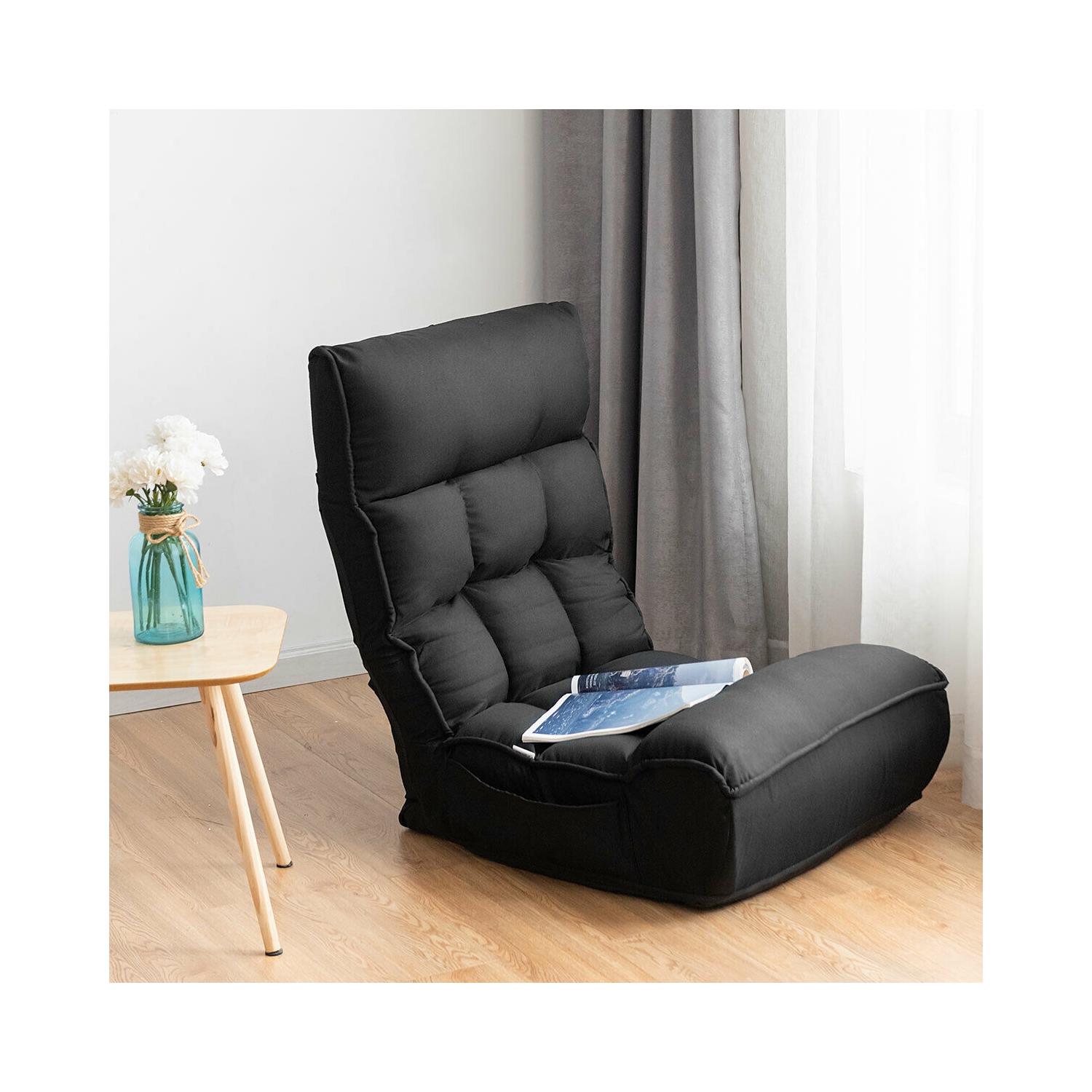 4-Position Adjustable Floor Chair Folding Lazy Sofa-Black