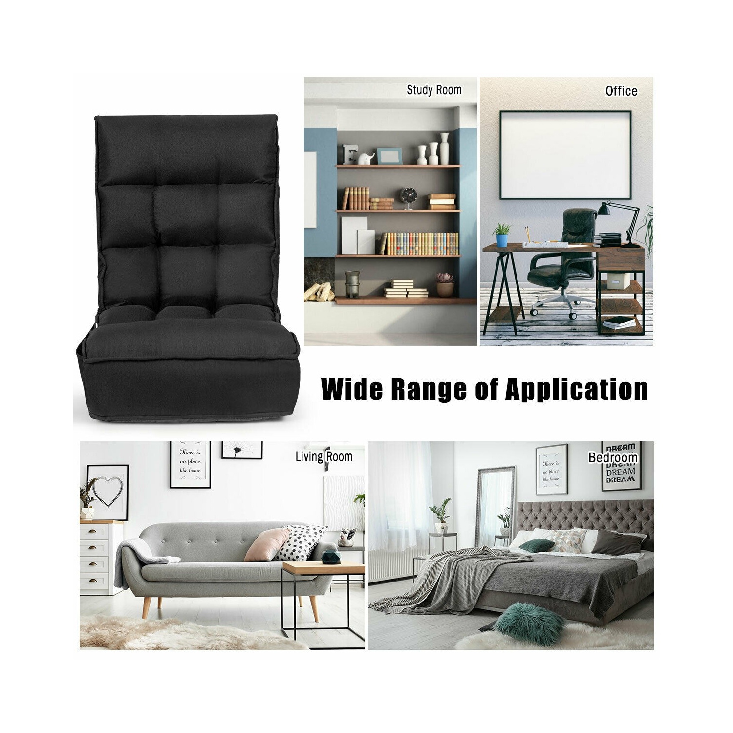 4-Position Adjustable Floor Chair Folding Lazy Sofa-Black