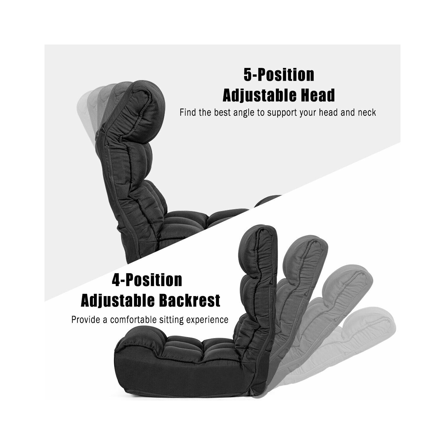 4-Position Adjustable Floor Chair Folding Lazy Sofa-Black