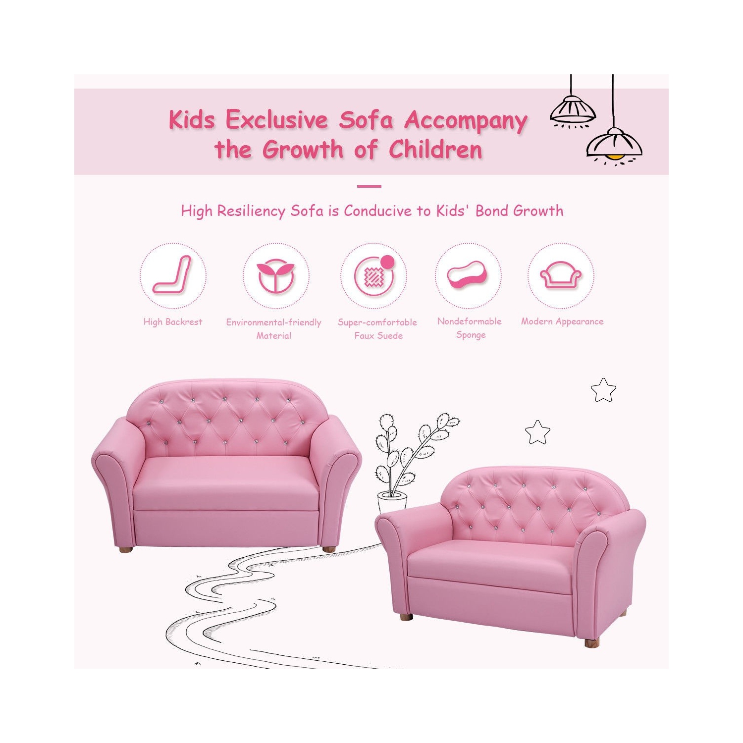 Kids Princess Sofa Chair with Armrests – Toddler Lounge Couch for Girls