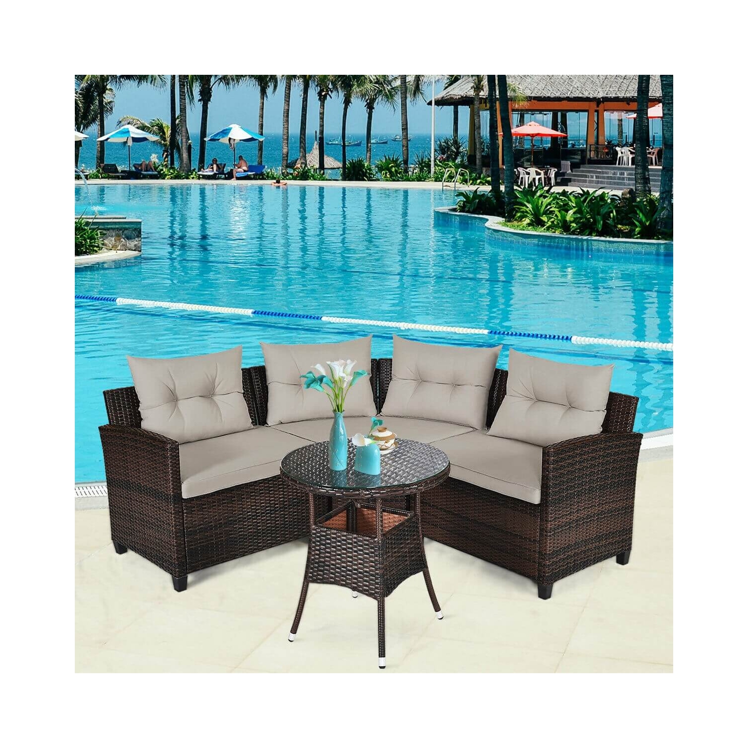Outdoor 4-Piece Rattan Furniture Set with Cushions - Stylish Patio Seating