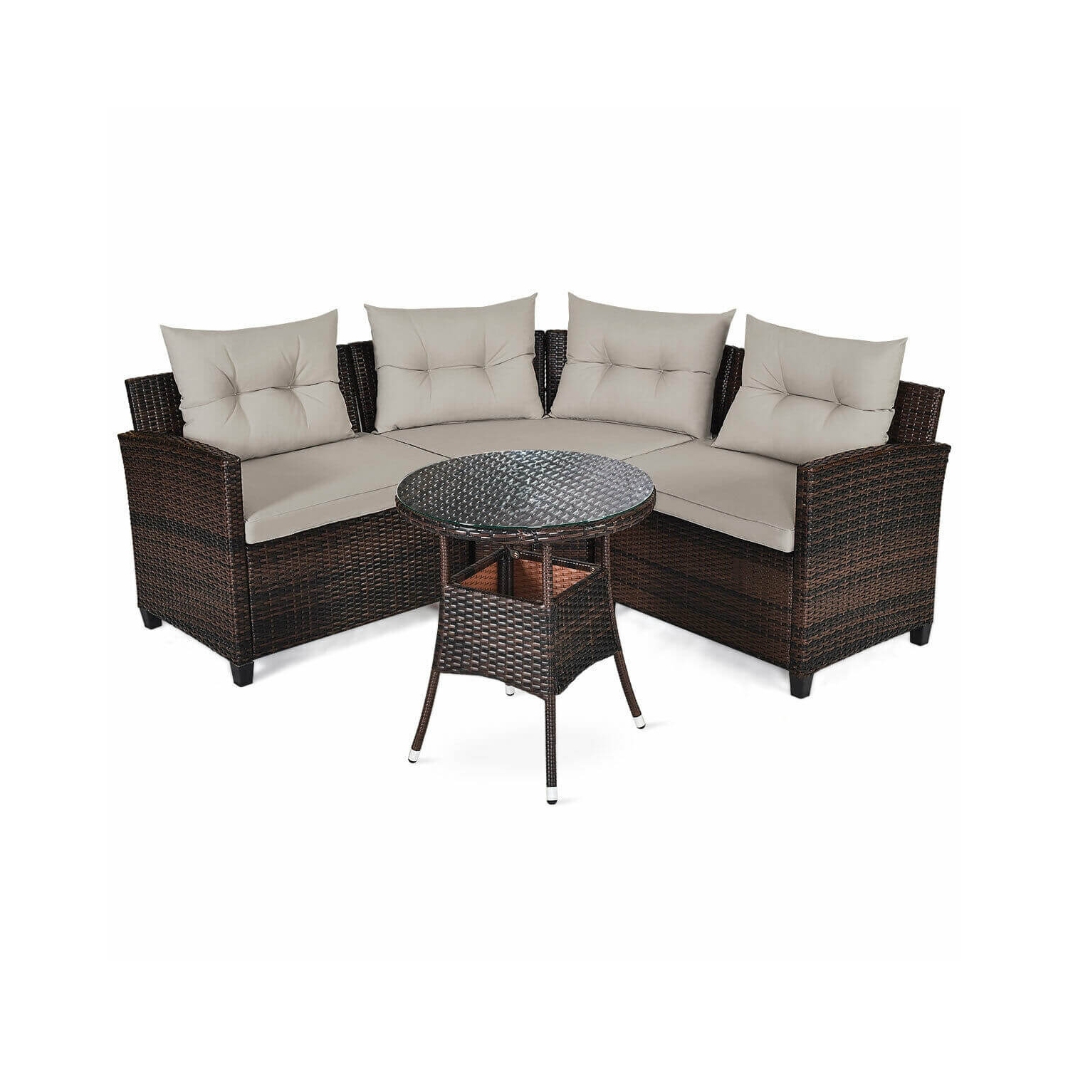 Outdoor 4-Piece Rattan Furniture Set with Cushions - Stylish Patio Seating