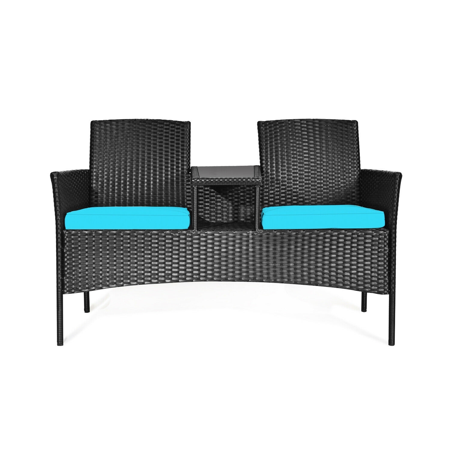 Ensemble de patio en rotin, canapé-lit, turquoise