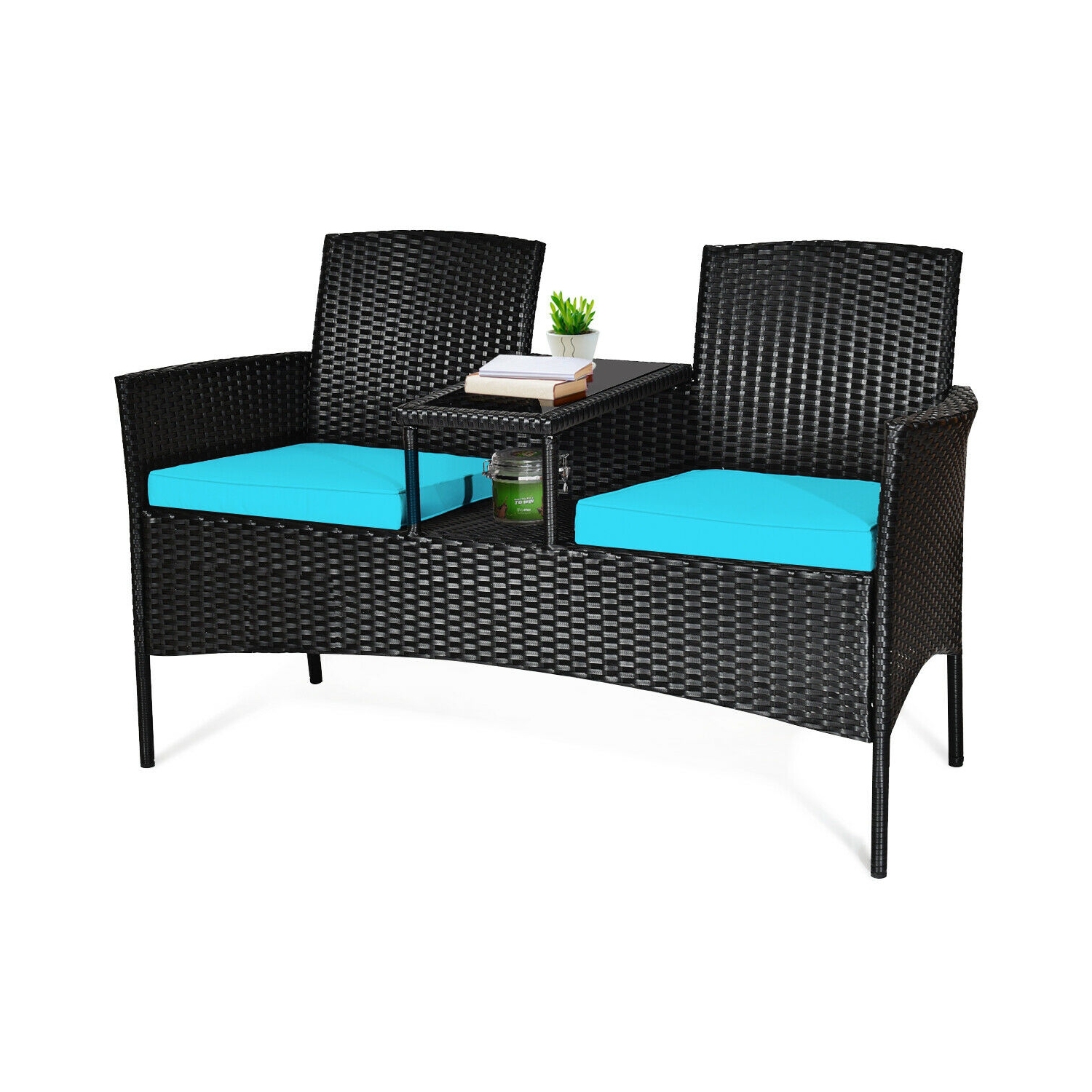 Ensemble de patio en rotin, canapé-lit, turquoise