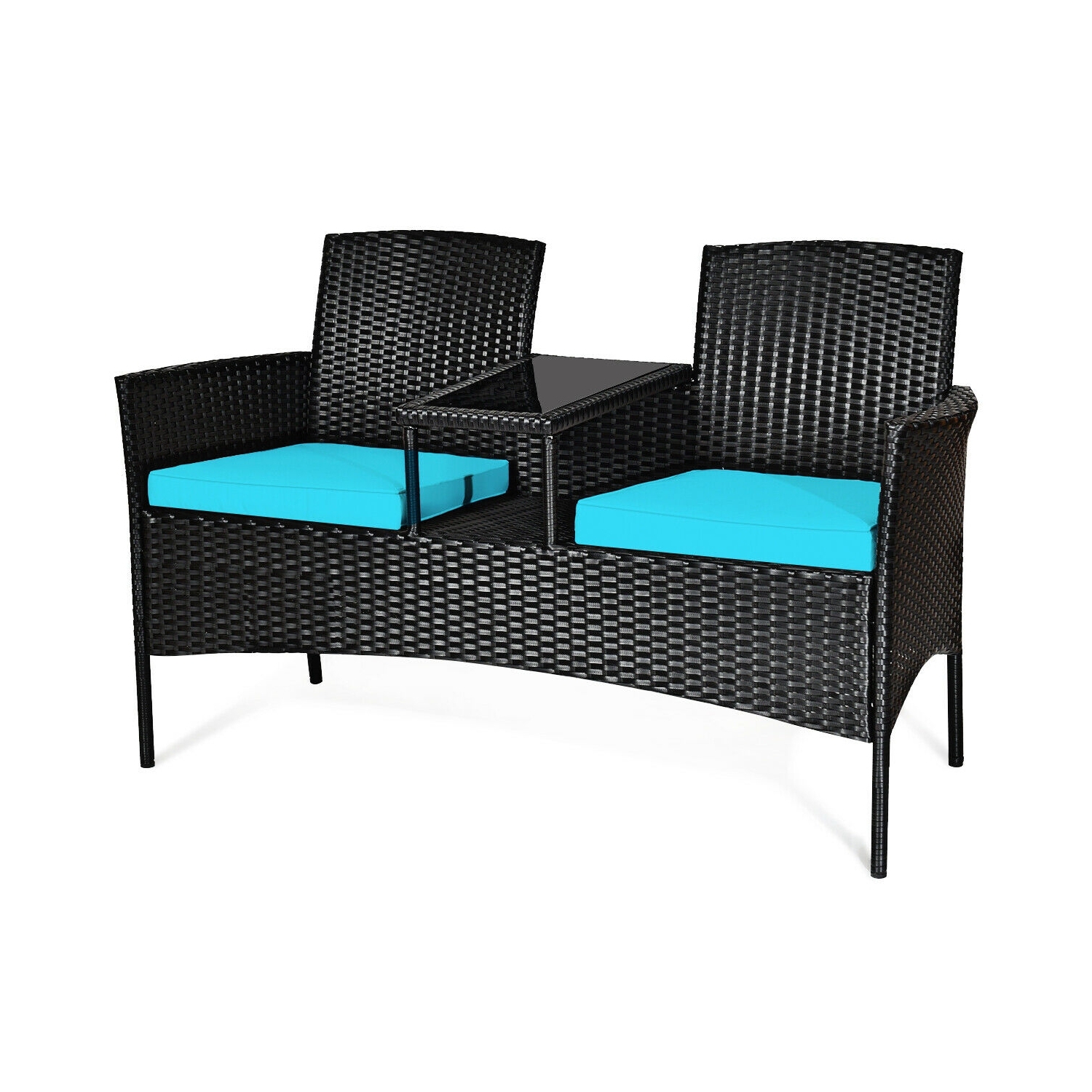 Ensemble de patio en rotin, canapé-lit, turquoise