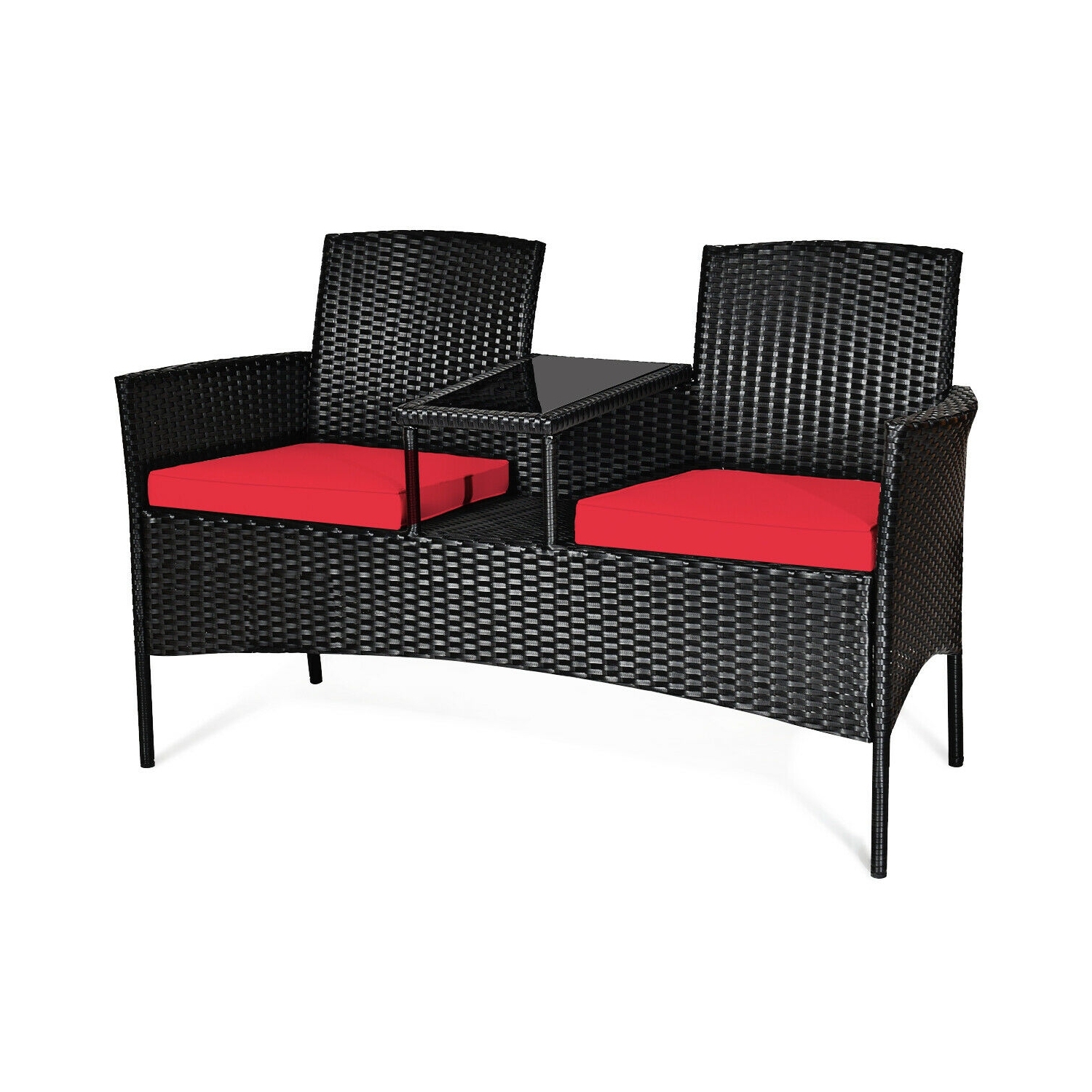 Ensemble de patio en rotin, canapé-lit, rouge