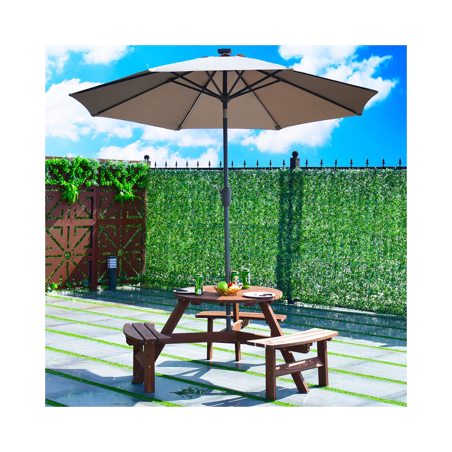 6-Person Patio Wood Picnic Table Beer Bench Set