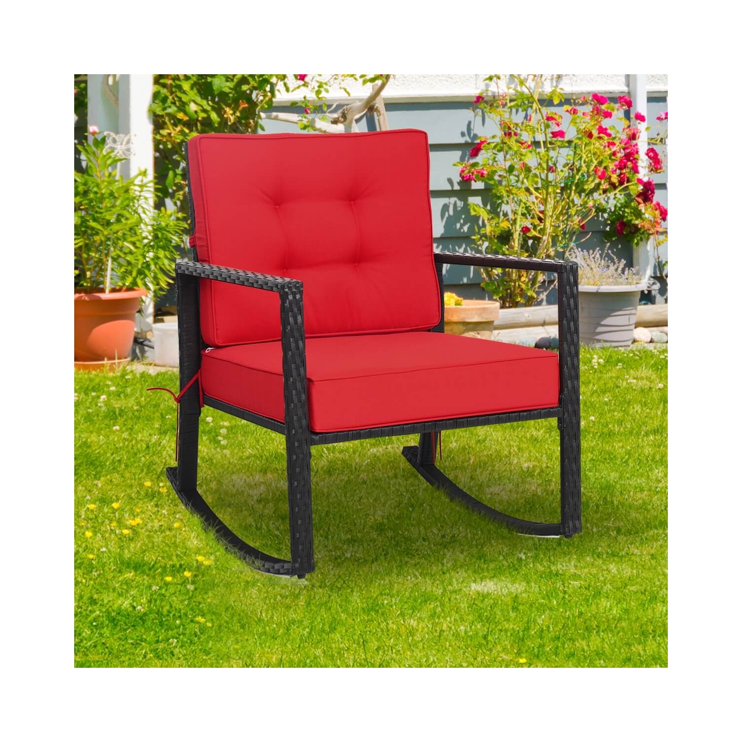 Coussin de chaise berçante de patio en rotin pour chaise berçante extérieure – Rouge