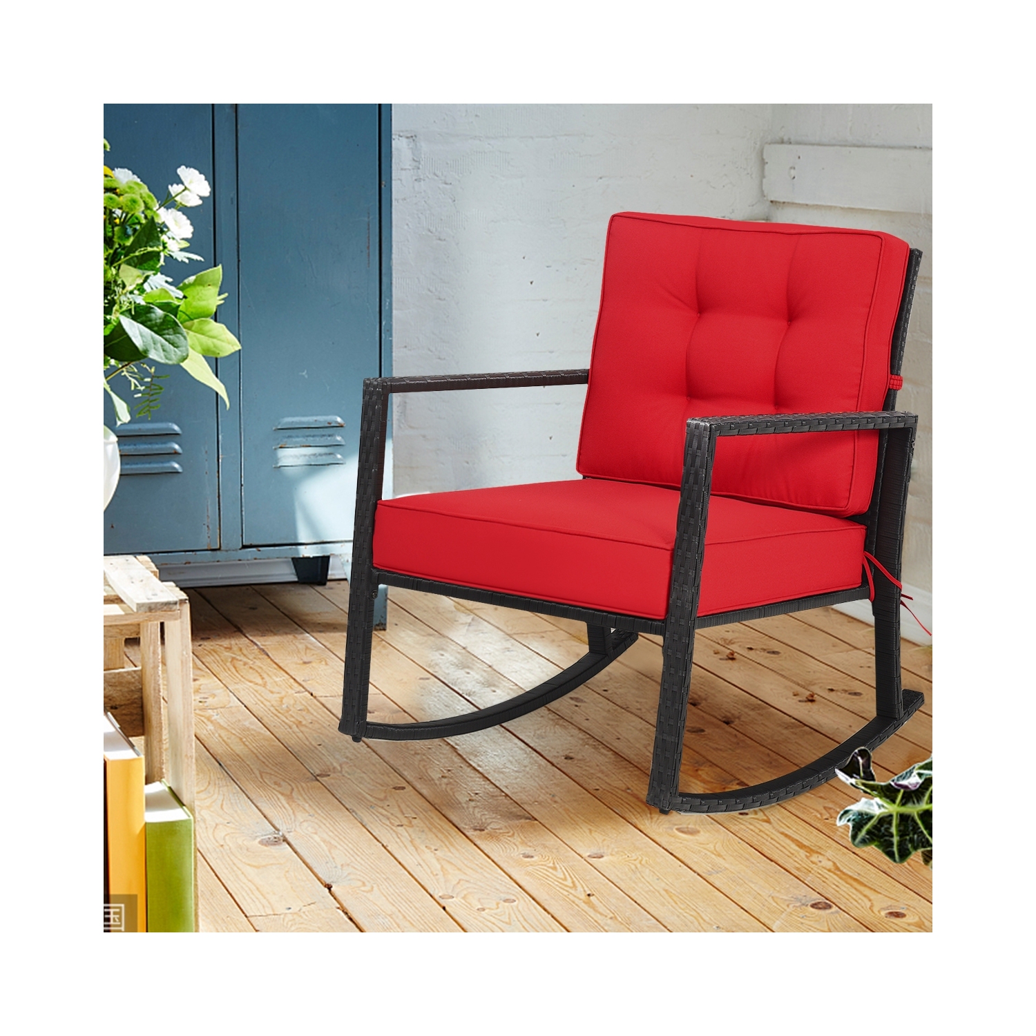 Coussin de chaise berçante de patio en rotin pour chaise berçante extérieure – Rouge