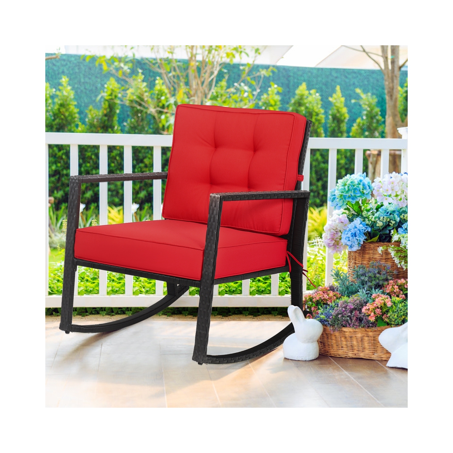 Coussin de chaise berçante de patio en rotin pour chaise berçante extérieure – Rouge