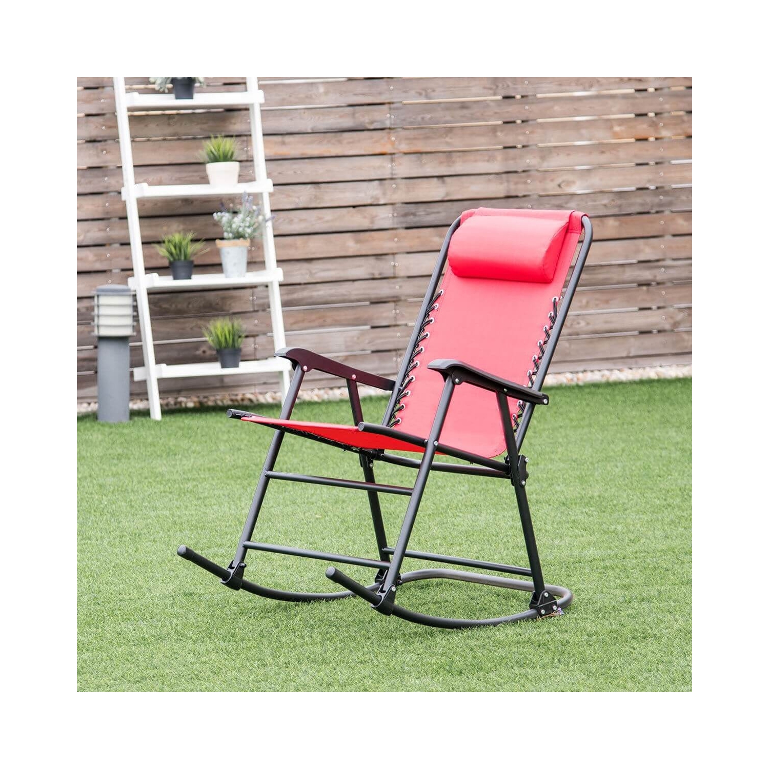 Chaise berçante pliante Zero Gravity pour patio extérieur avec appuie-tête