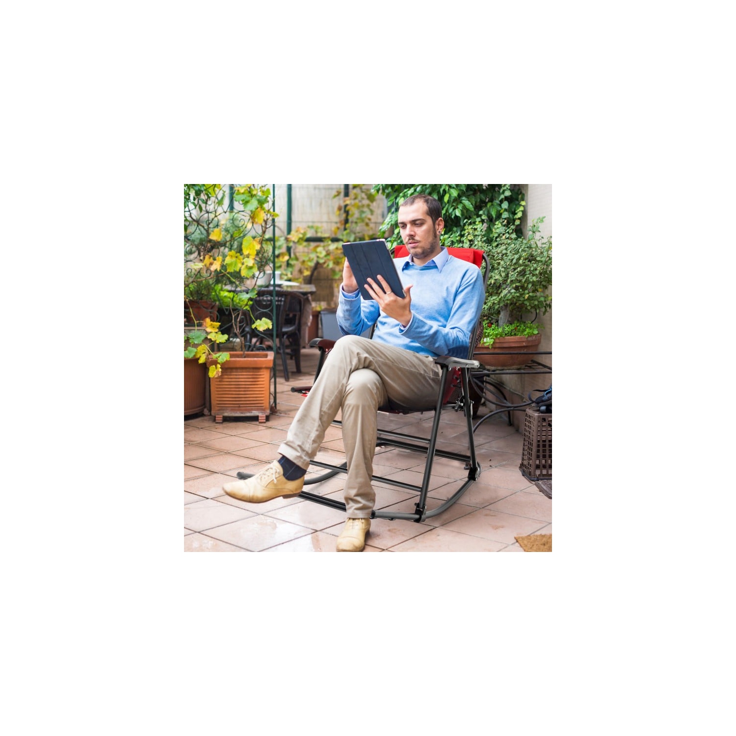 Chaise berçante pliante Zero Gravity pour patio extérieur avec appuie-tête