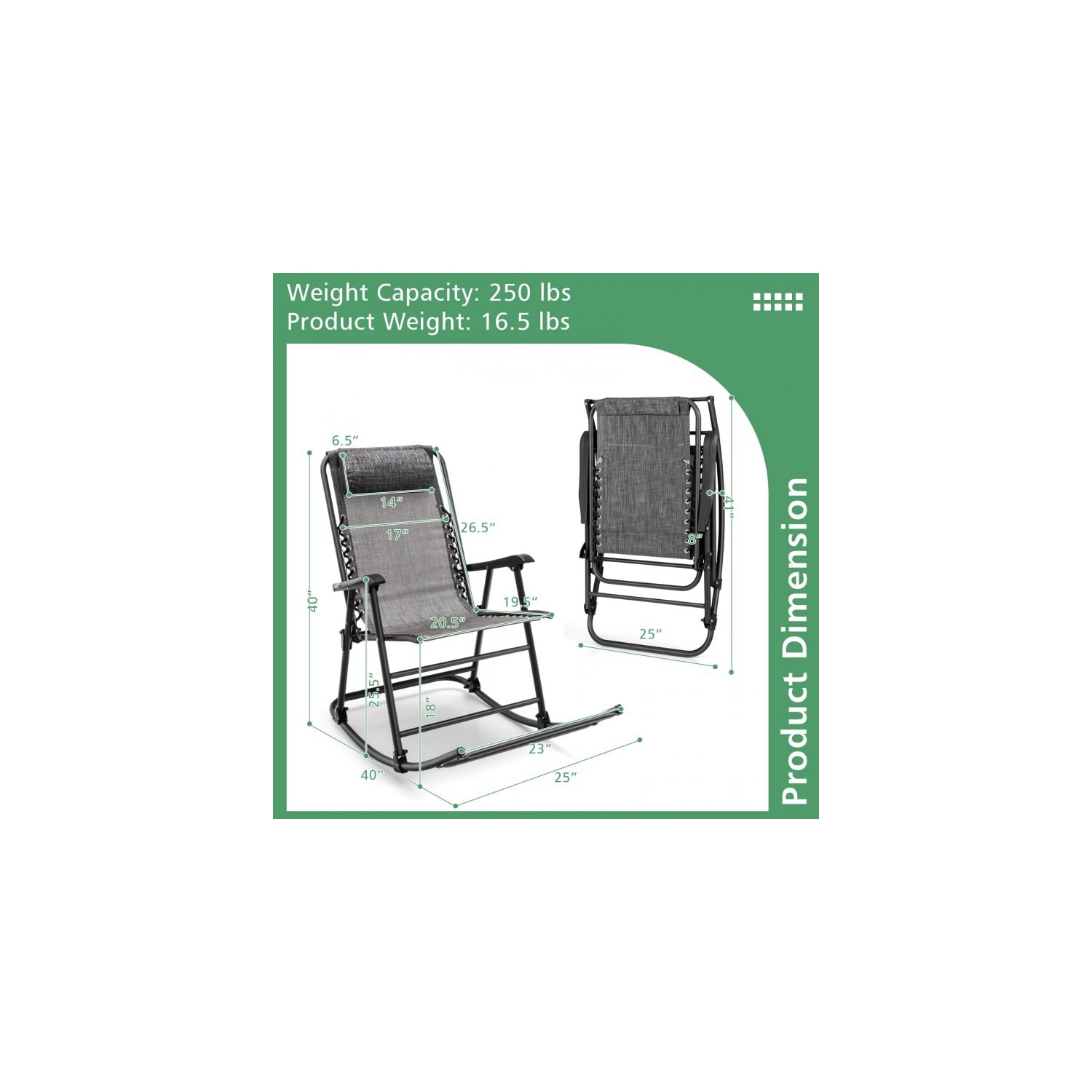 Outdoor Patio Headrest Folding Zero Gravity Rocking Chair