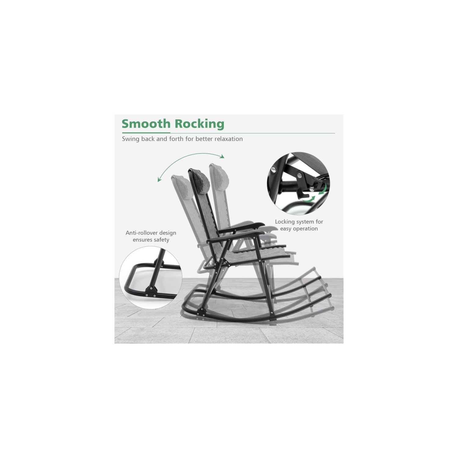 Outdoor Patio Headrest Folding Zero Gravity Rocking Chair