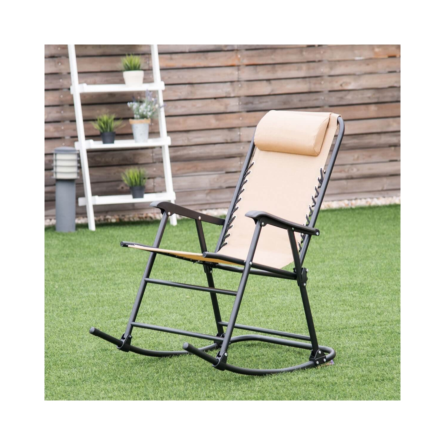 Outdoor Patio Headrest Folding Zero Gravity Rocking Chair