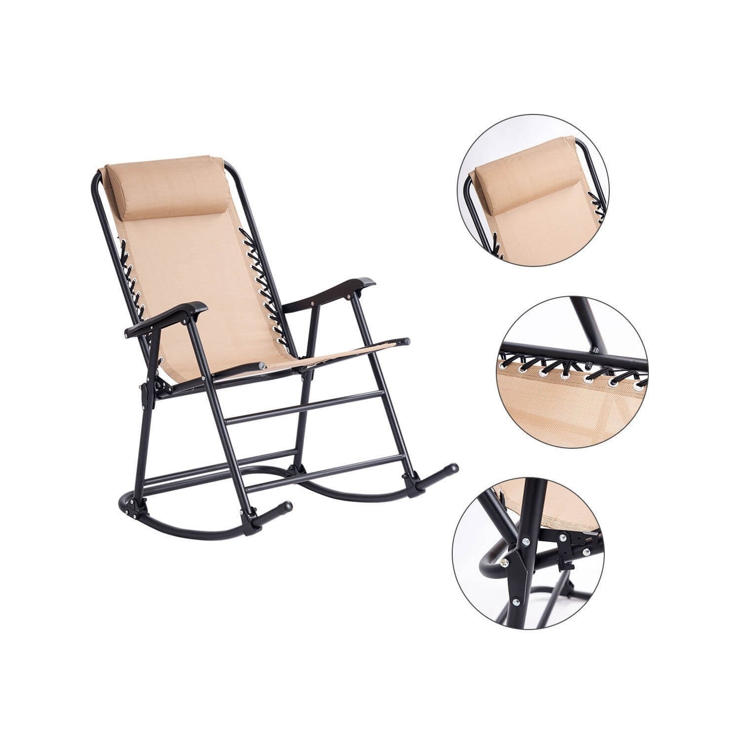 Outdoor Patio Headrest Folding Zero Gravity Rocking Chair
