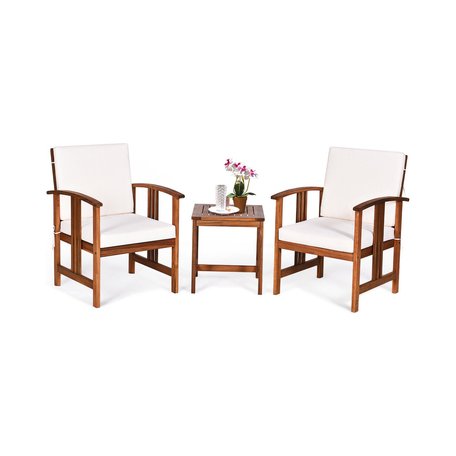 3 Pcs Solid Wood Outdoor Patio Sofa Furniture Set-White