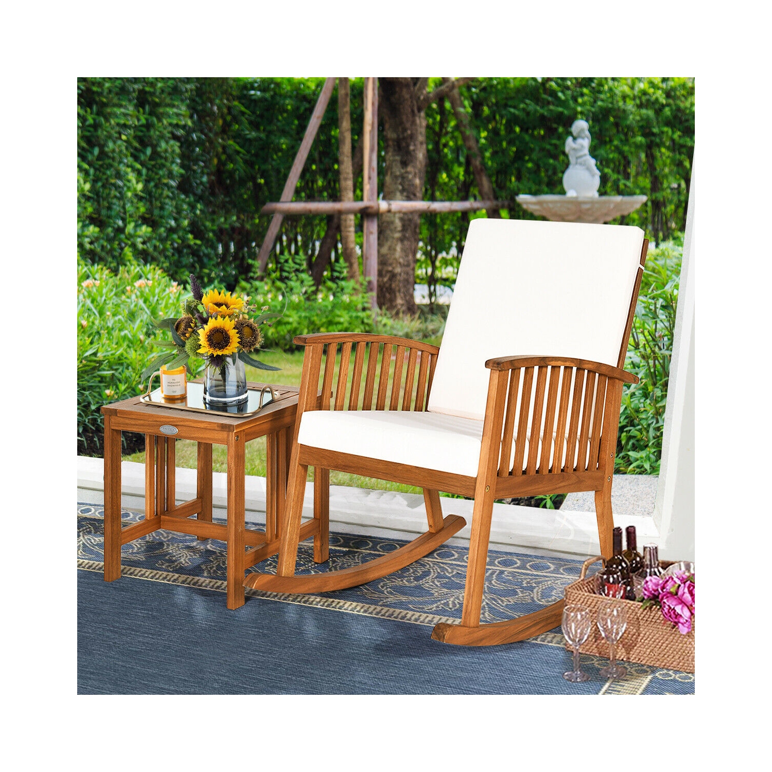 Ensemble de 2 chaises berçants en bois d’acacia pour patio