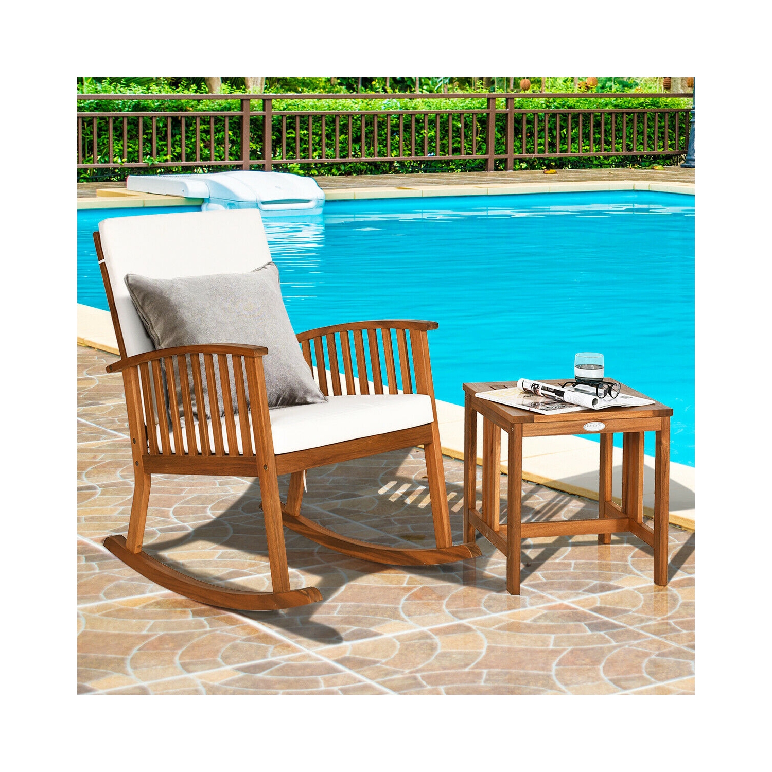 Ensemble de 2 chaises berçants en bois d’acacia pour patio