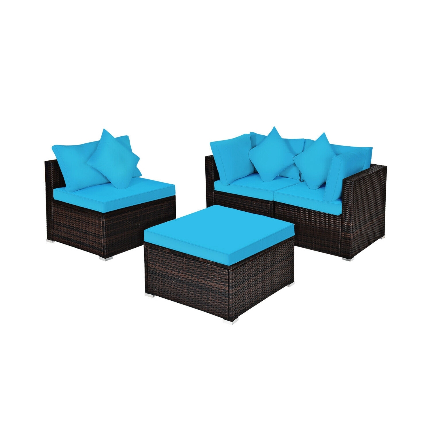 4-Piece Ottoman Garden Patio Rattan Wicker Furniture Set with Cushions