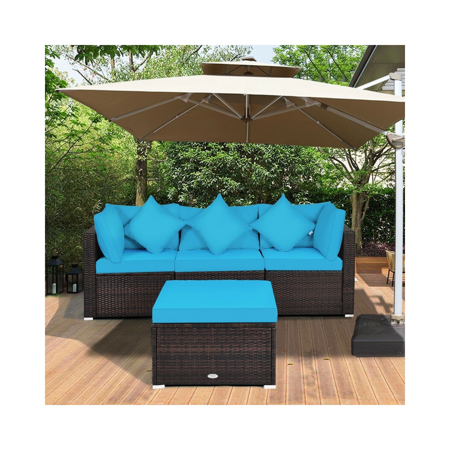 4-Piece Ottoman Garden Patio Rattan Wicker Furniture Set with Cushions