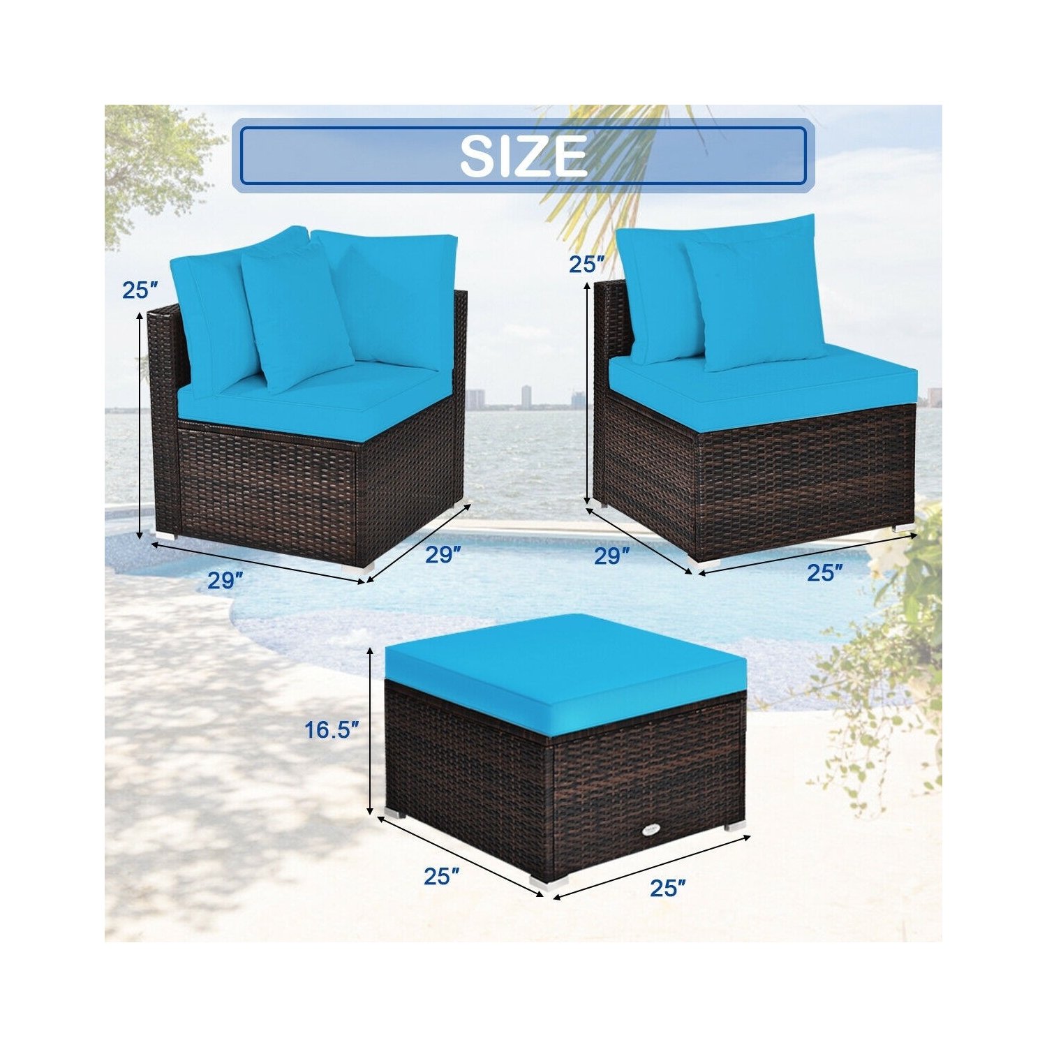 4-Piece Ottoman Garden Patio Rattan Wicker Furniture Set with Cushions