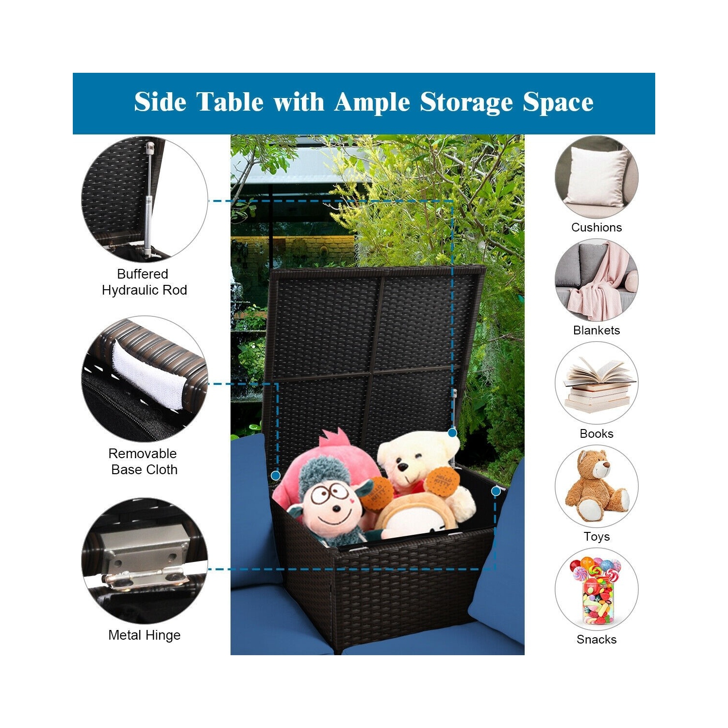 4-Piece Outdoor Patio Rattan Furniture Set with Cushioned Loveseat and Storage Box