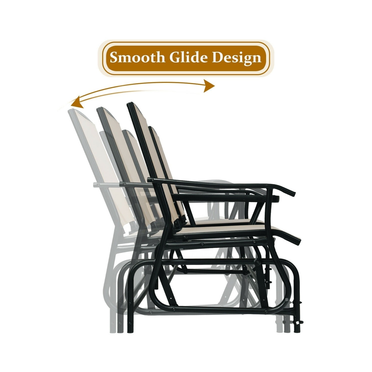 Causeuse berçante d'extérieur double pour 2&nbsp;personnes avec sièges en filet respirants et table en verre trempé intégrée