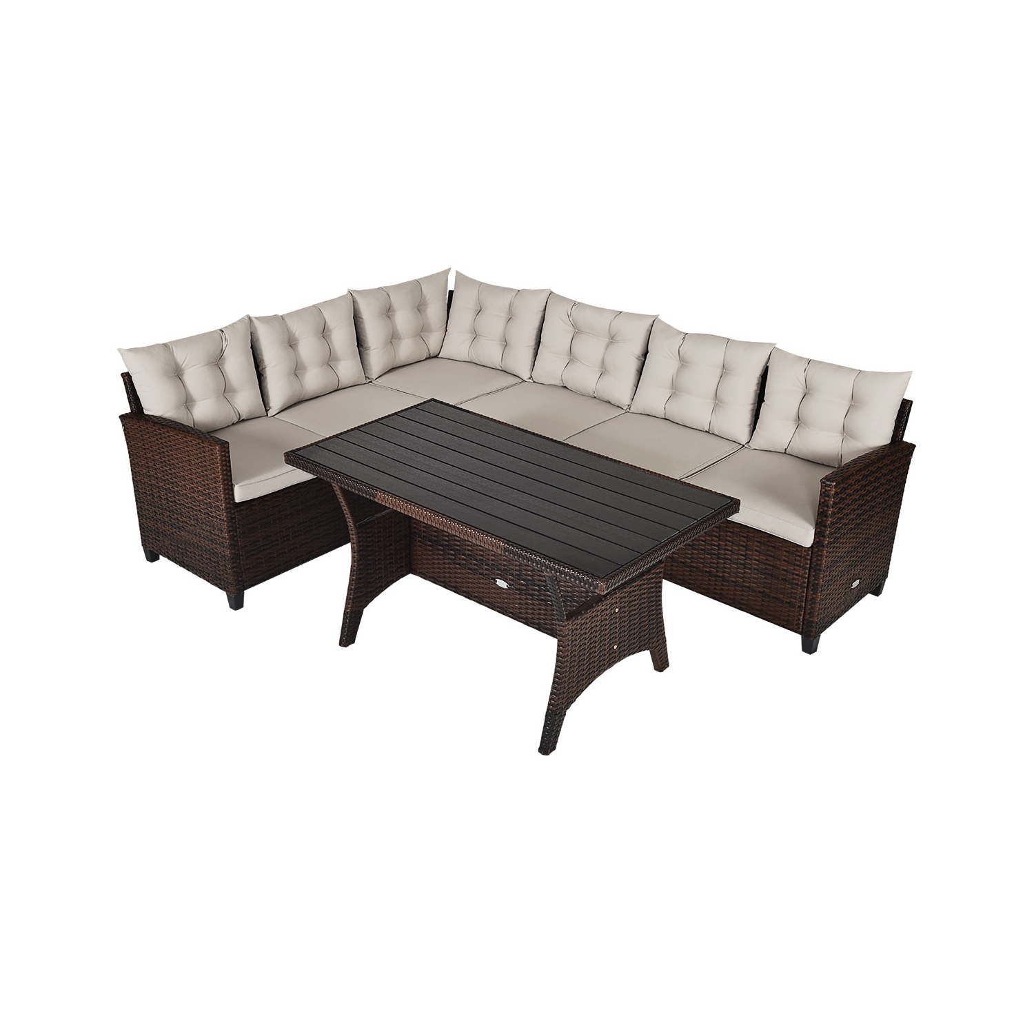 3 Pieces Rattan Sofa Set with Cushions for Patio Garden Lawn