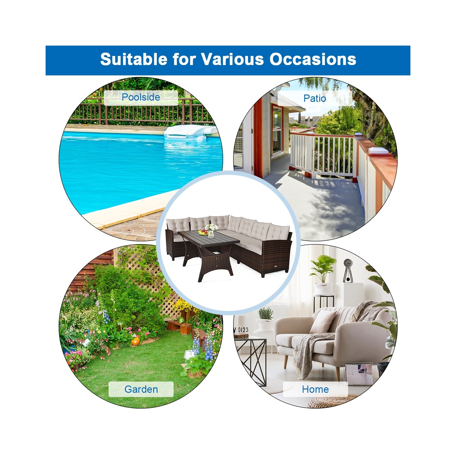 3 Pieces Rattan Sofa Set with Cushions for Patio Garden Lawn