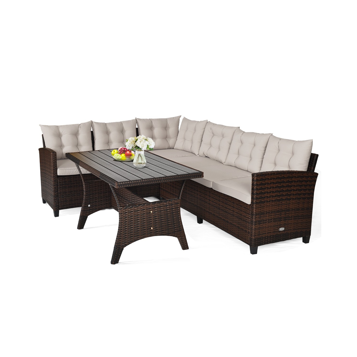 3 Pieces Rattan Sofa Set with Cushions for Patio Garden Lawn