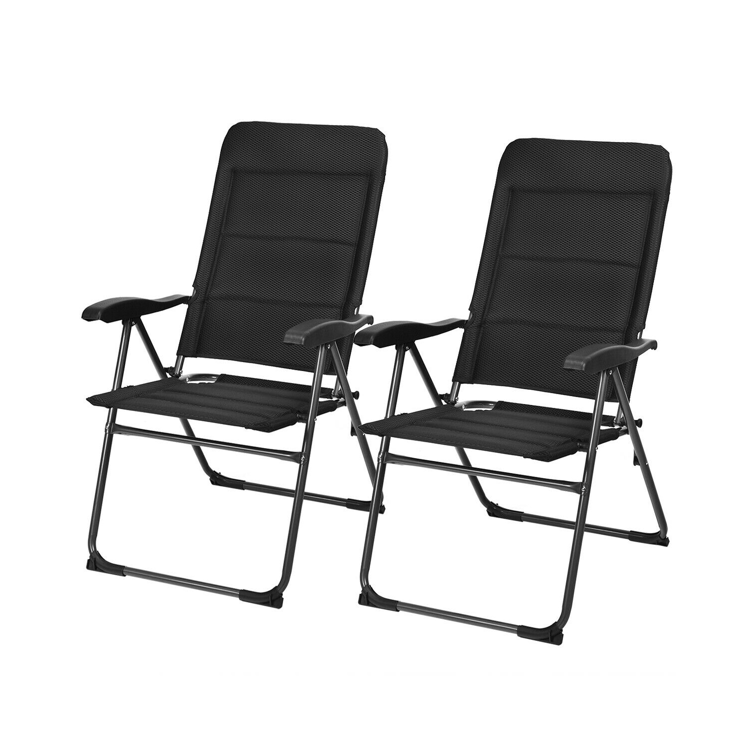 2 chaises de patio pliantes d’extérieur avec dossier réglable pour bistro et d’extérieur - Noir