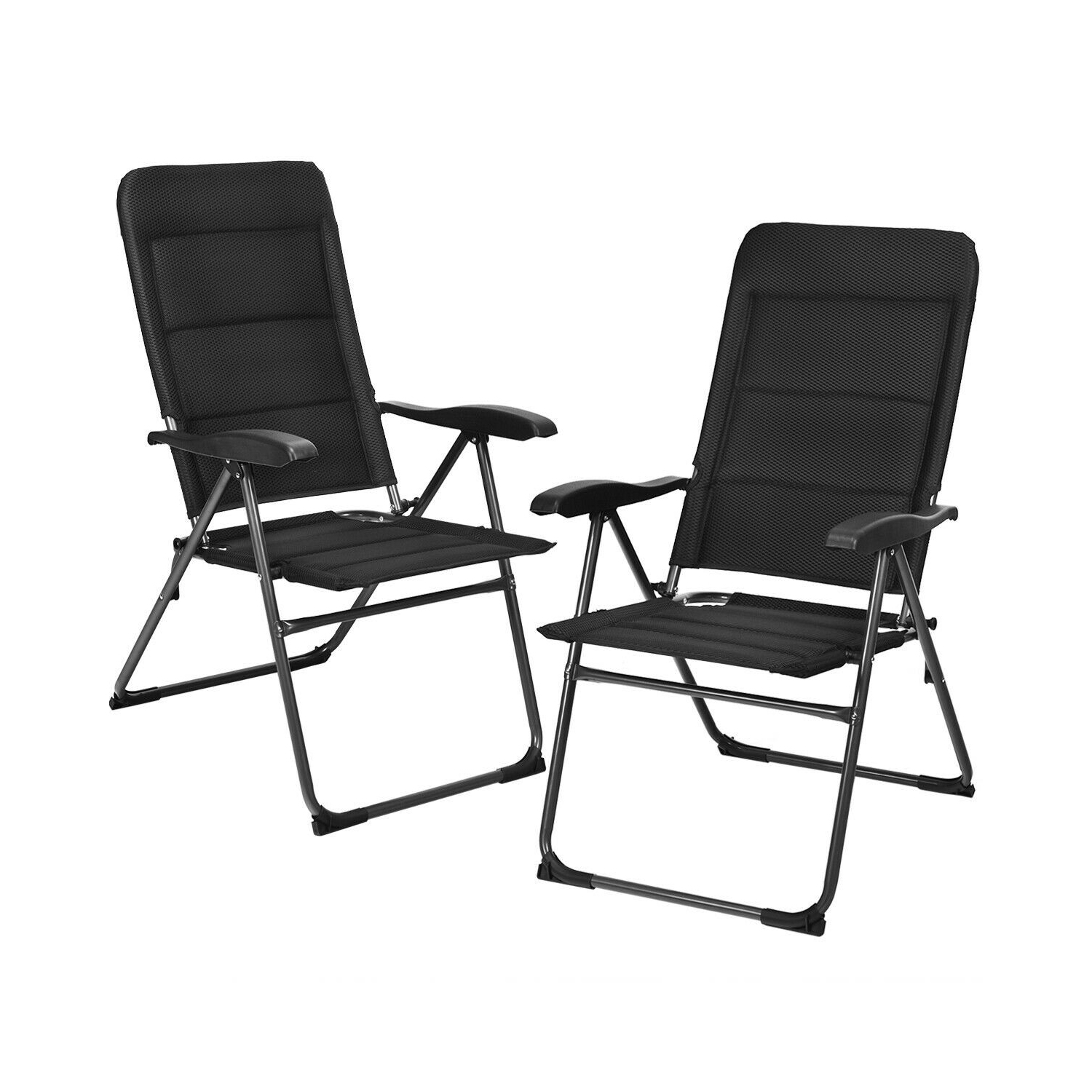 2 chaises de patio pliantes d’extérieur avec dossier réglable pour bistro et d’extérieur - Noir