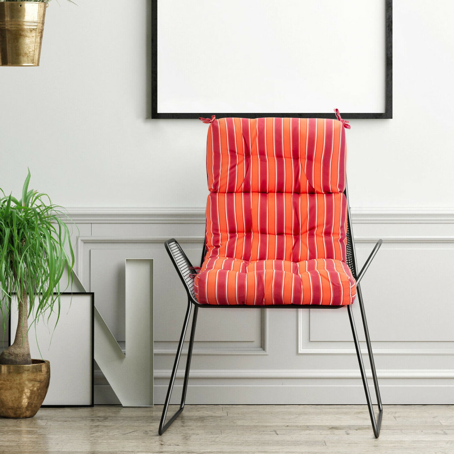 22 x 44 Inch Tufted Outdoor Patio Chair Seating Pad-Red & Orange