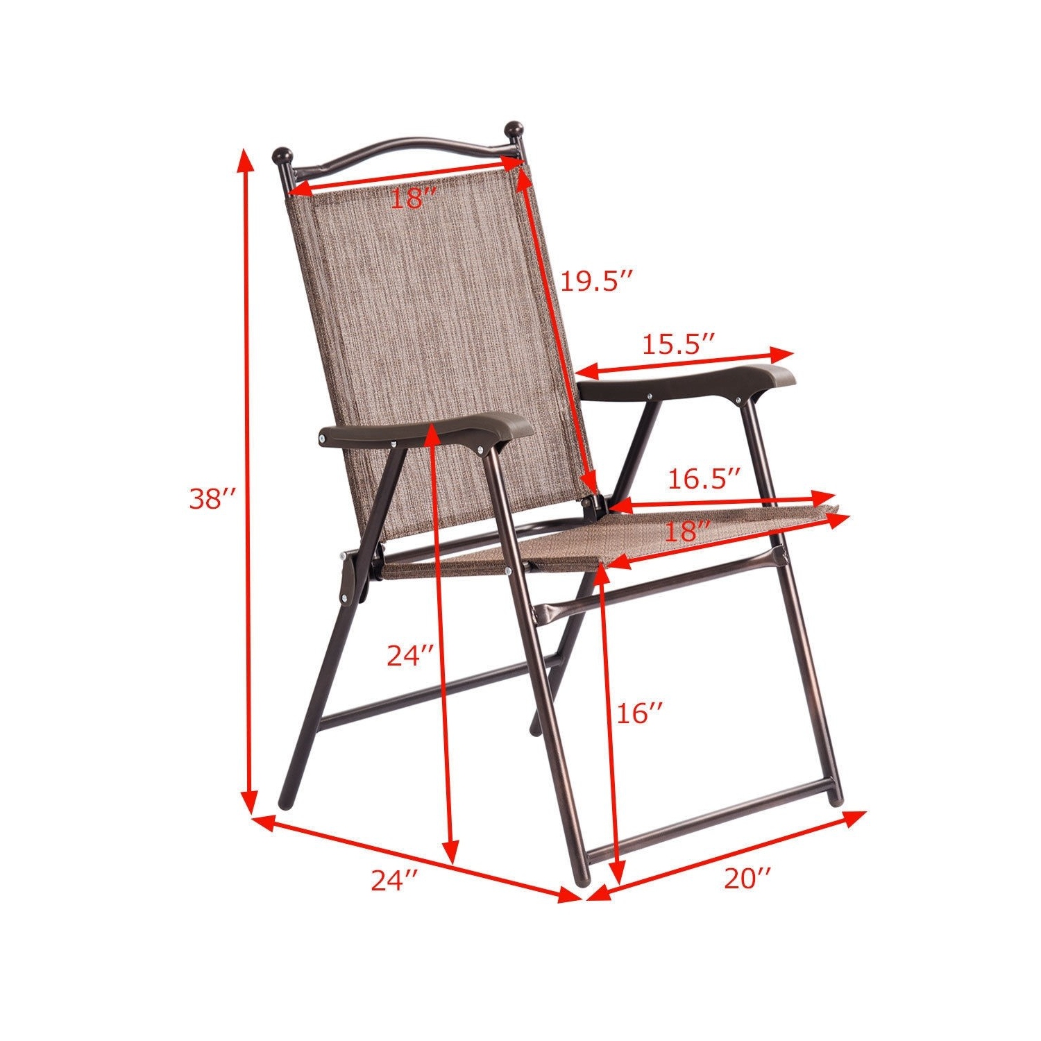 Ensemble de 2 chaises de camping pliantes à dossier en toile de patio - Café
