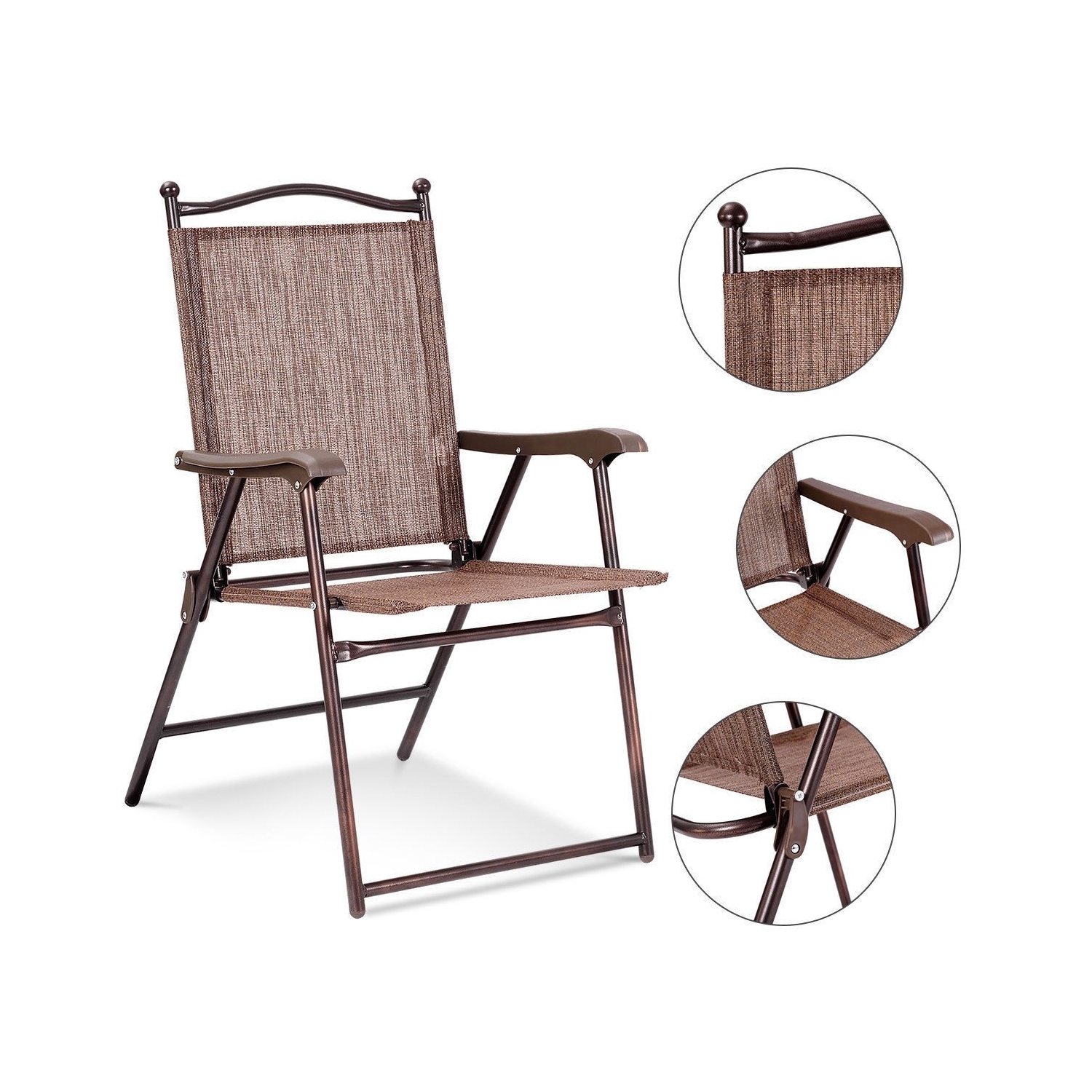 Ensemble de 2 chaises de camping pliantes à dossier en toile de patio - Café