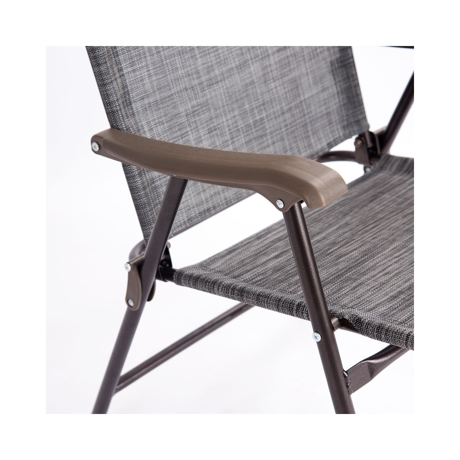 Set of 2 Patio Folding Sling Back Camping Deck Chairs-Gray