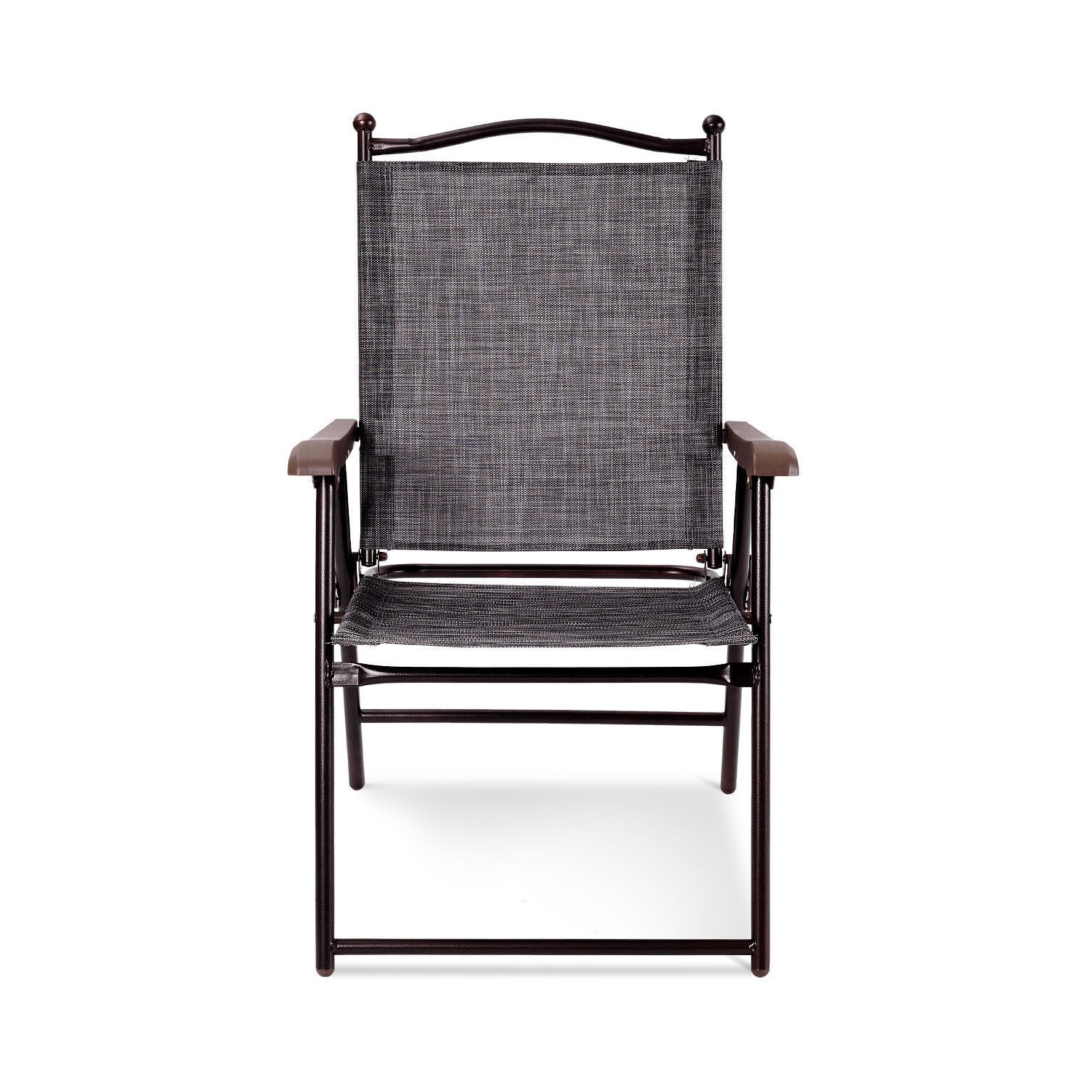 Set of 2 Patio Folding Sling Back Camping Deck Chairs-Gray