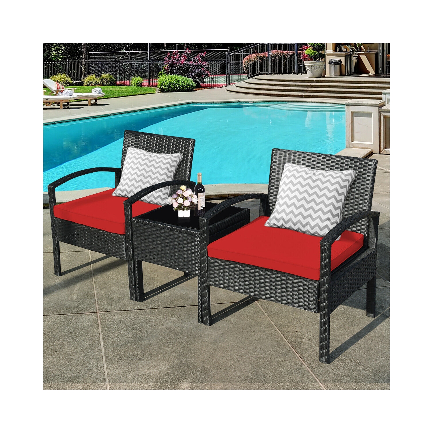 Stylish 3-Piece Rattan Patio Conversation Set with Cushions for Outdoor Spaces