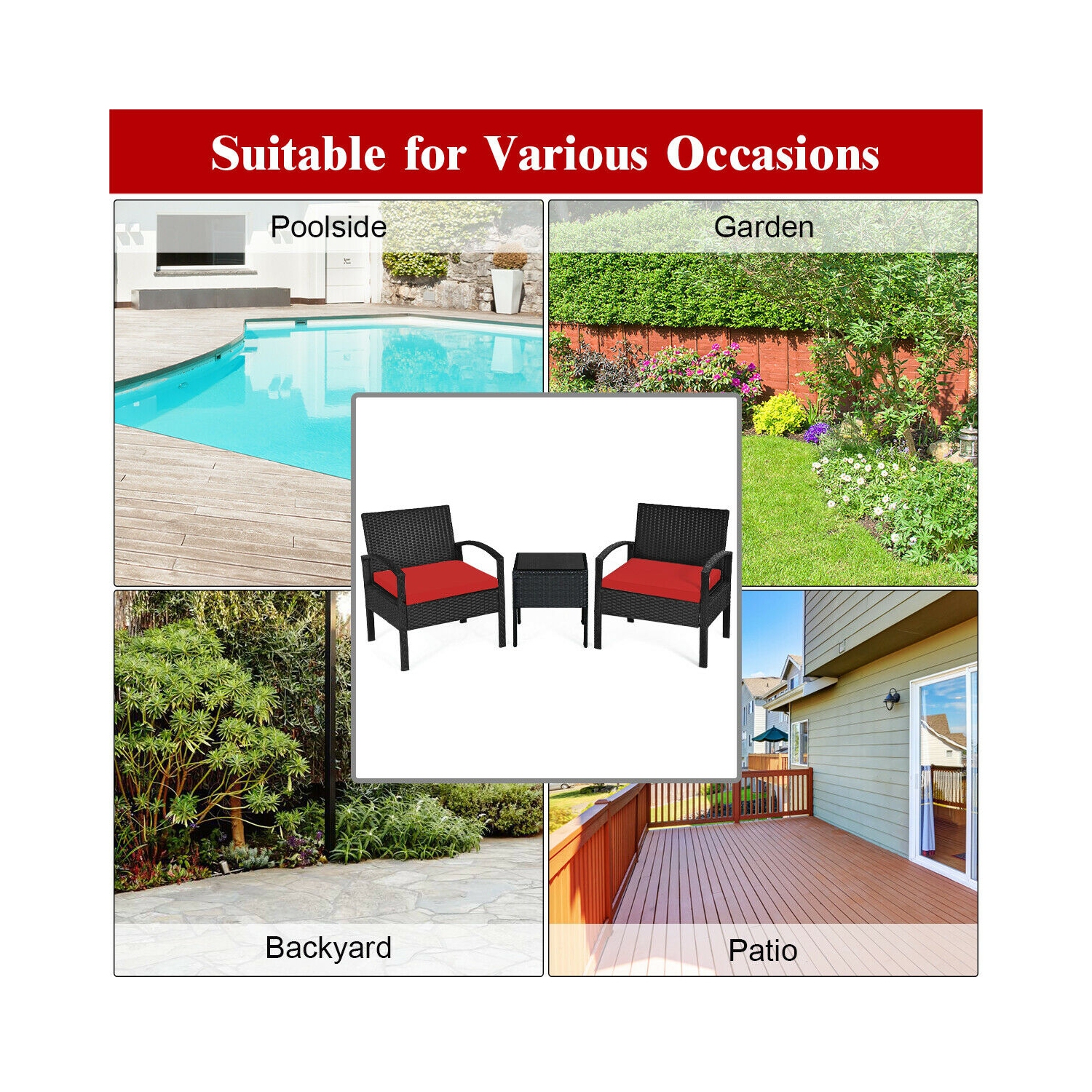 Stylish 3-Piece Rattan Patio Conversation Set with Cushions for Outdoor Spaces