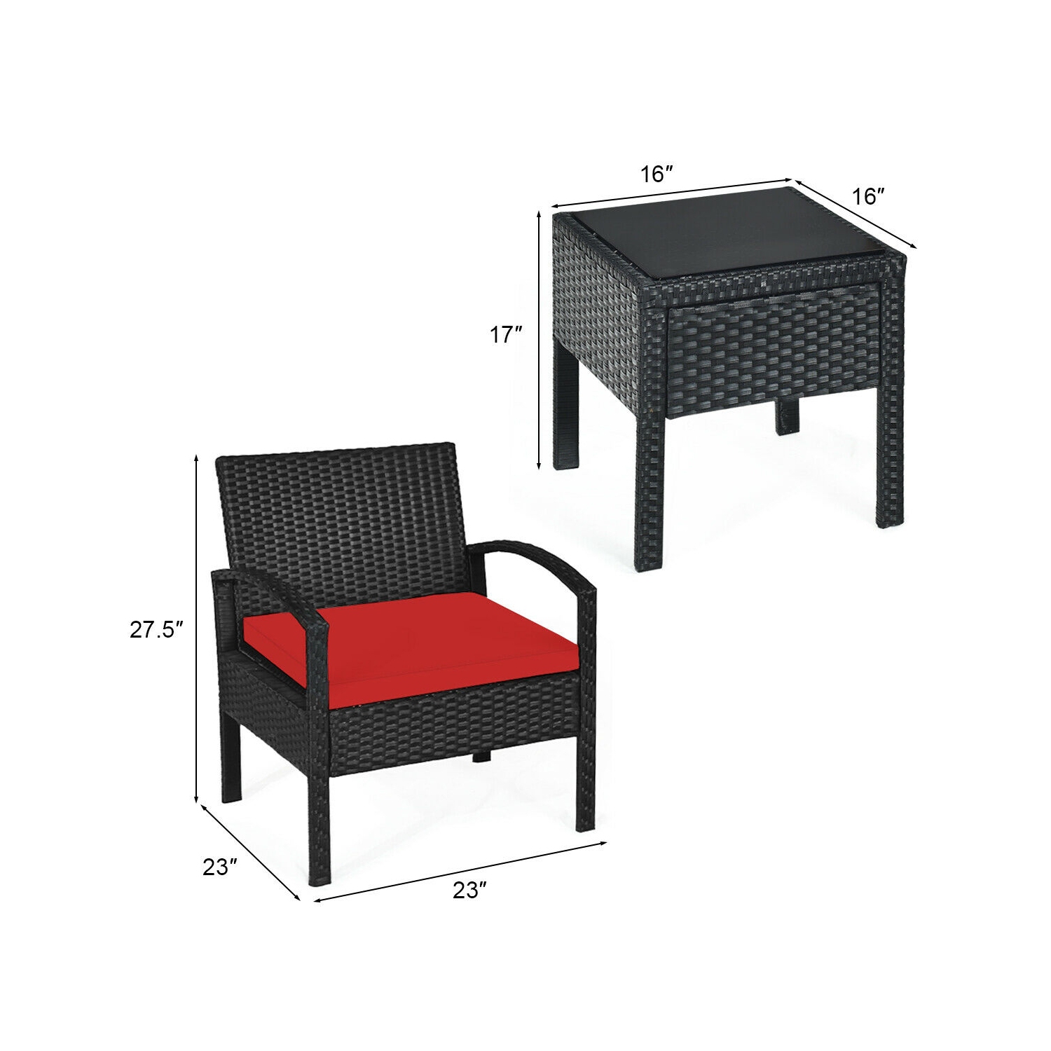 Stylish 3-Piece Rattan Patio Conversation Set with Cushions for Outdoor Spaces