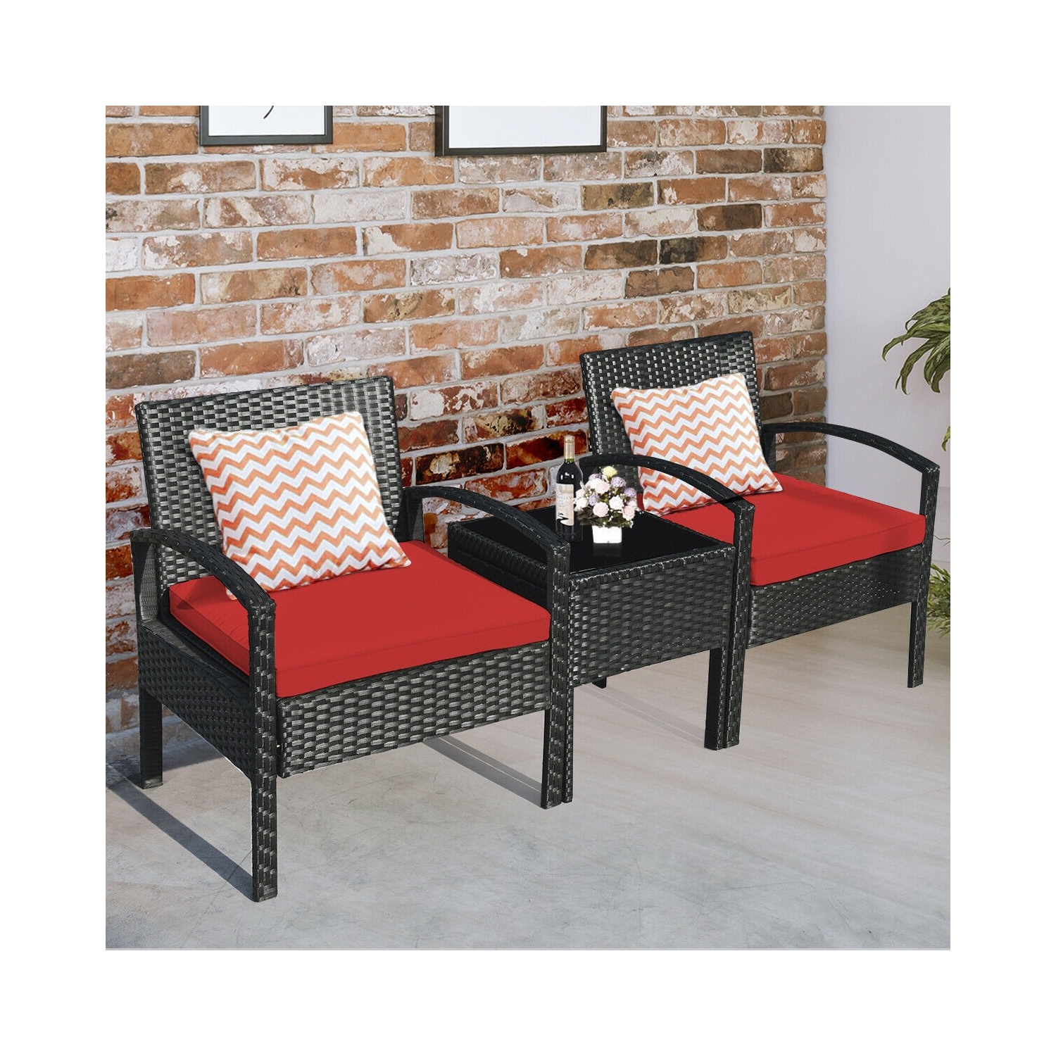 Stylish 3-Piece Rattan Patio Conversation Set with Cushions for Outdoor Spaces